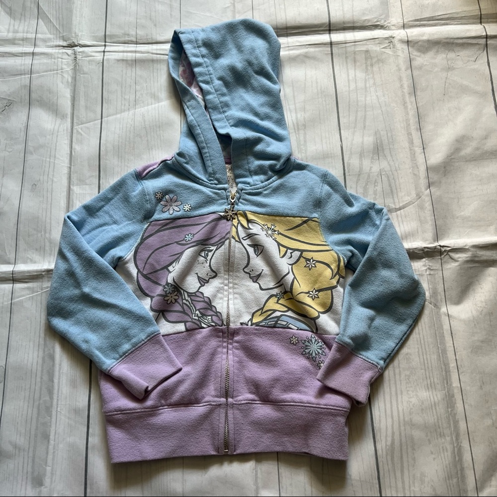 Disney Frozen Elsa and Anna Zippered Hooded Sweatshirt Size 5/6